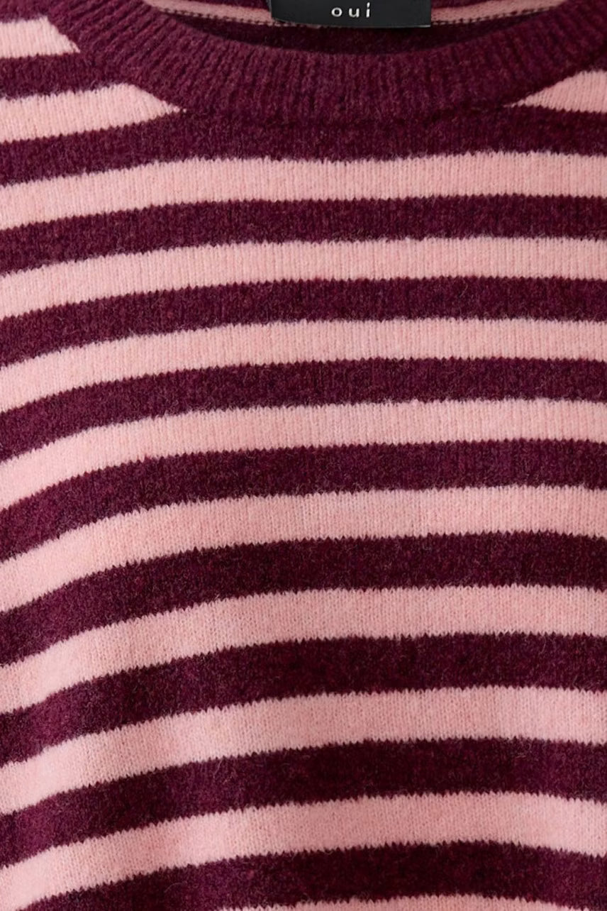 Oui Burgundy & Pink Striped Knit Jumper