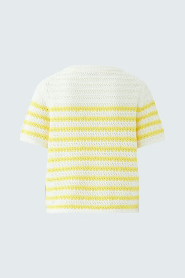 Oui crochet short sleeve White Jumper with Yellow Stripes