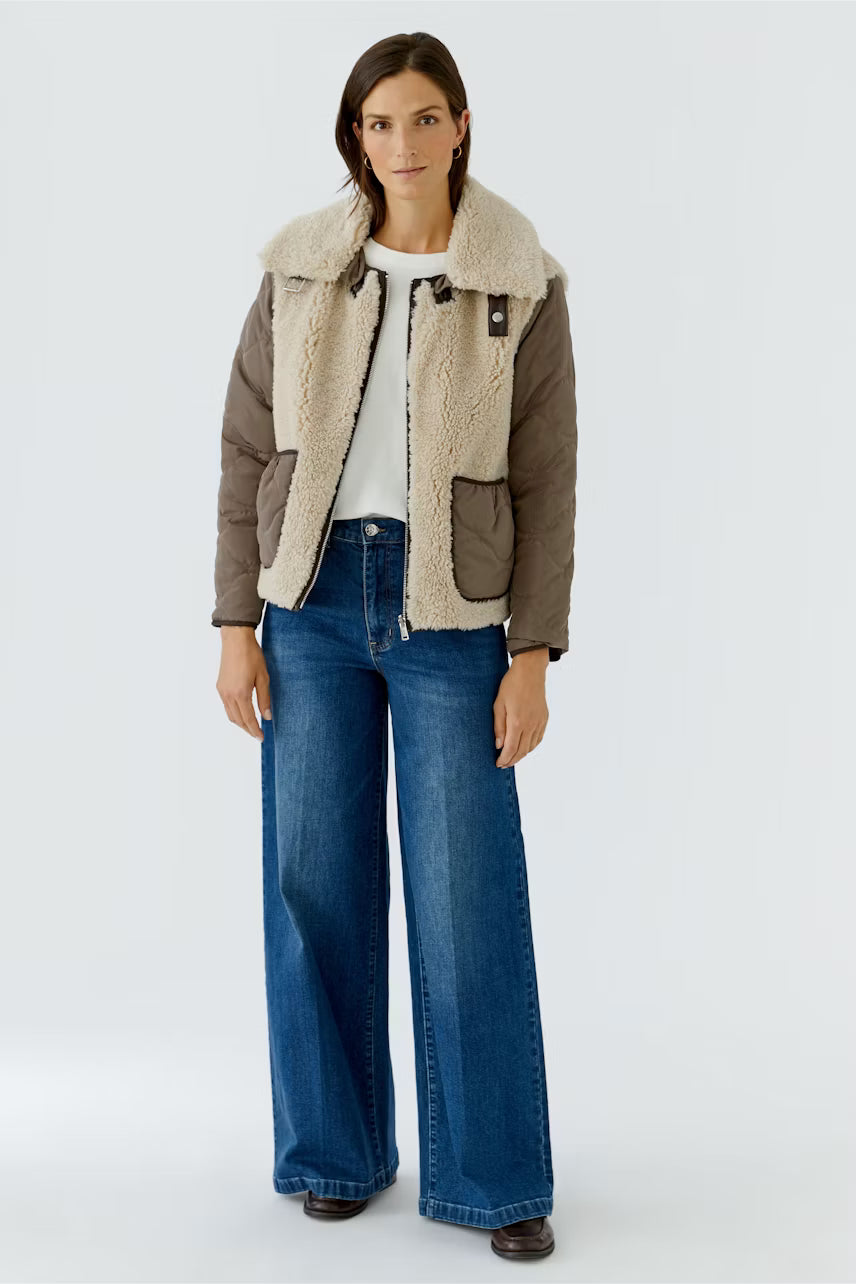 Oui Reversible Brown & Taupe Shearling-Style Jacket