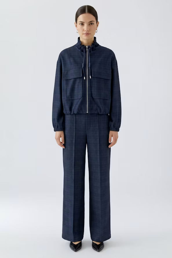 Checkered jersey pants - front with quilted crease for a permanent crease