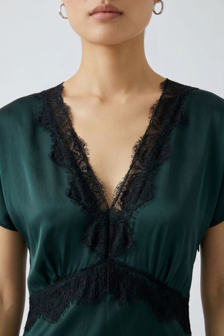 Oui Emerald Green Satin-Finish Midi Dress