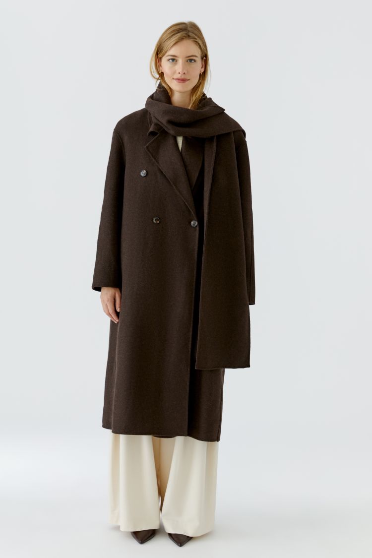 Oui Chocolate Brown Double-Breasted Coat
