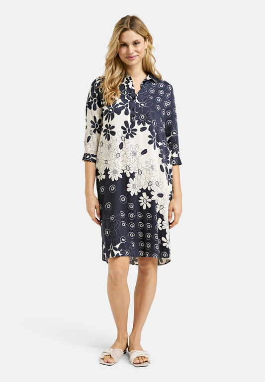 Navy Print Collared Dress