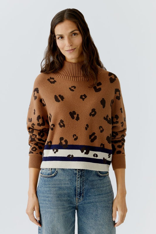 High Neck Leopard Print Stripe Jumper