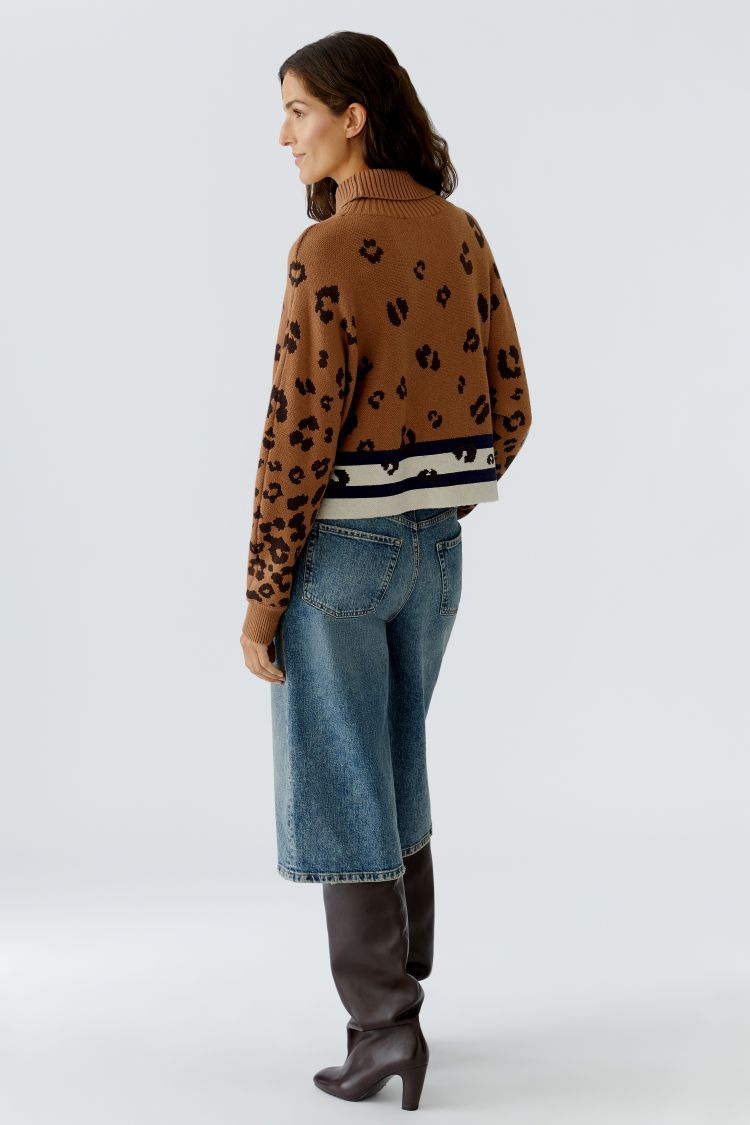 High Neck Leopard Print Stripe Jumper