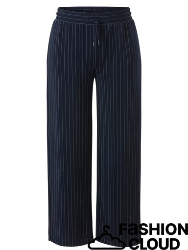 Navy Pinstripe Wide Leg Trousers