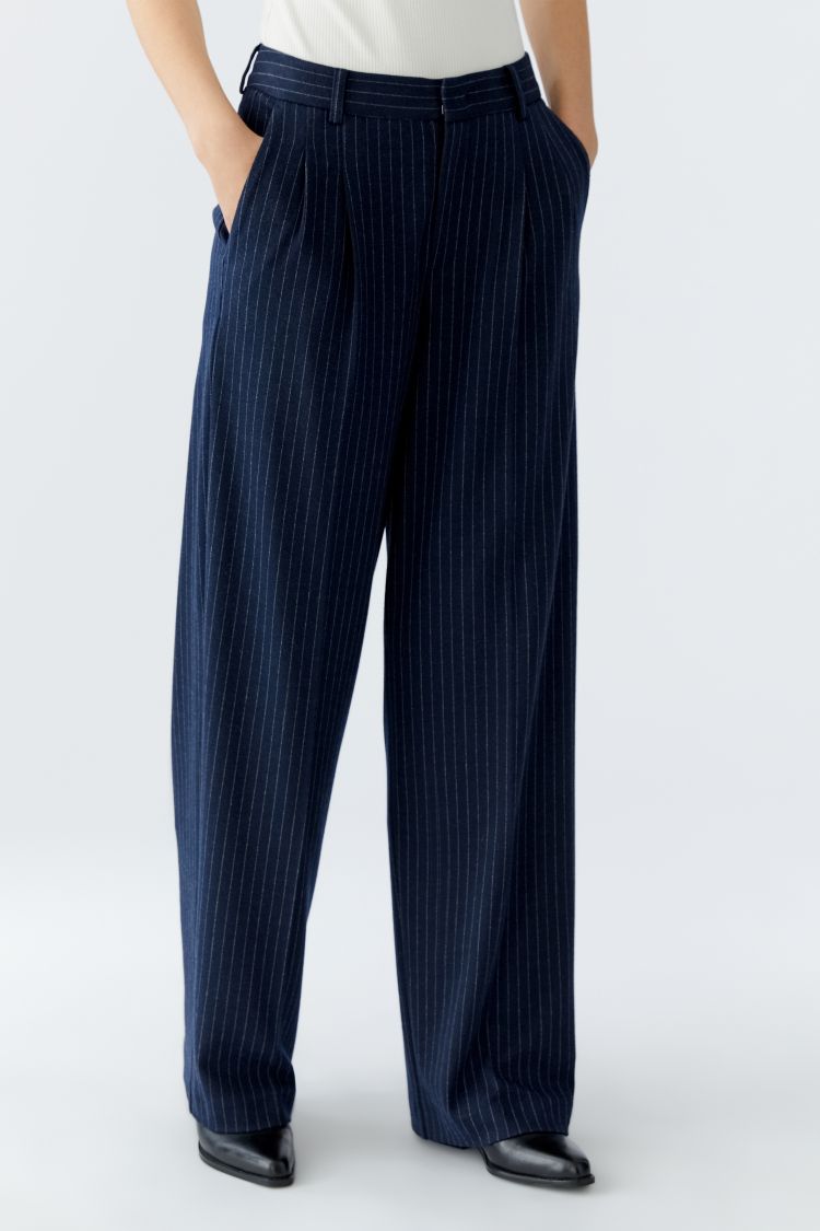 Pin Stripe Pleated Trousers