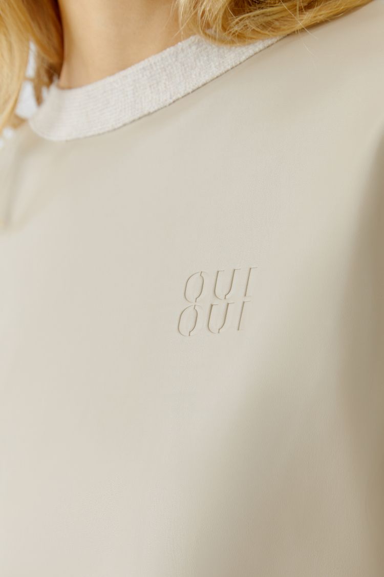 Short Sleeve Pleather Pullover - Beige
