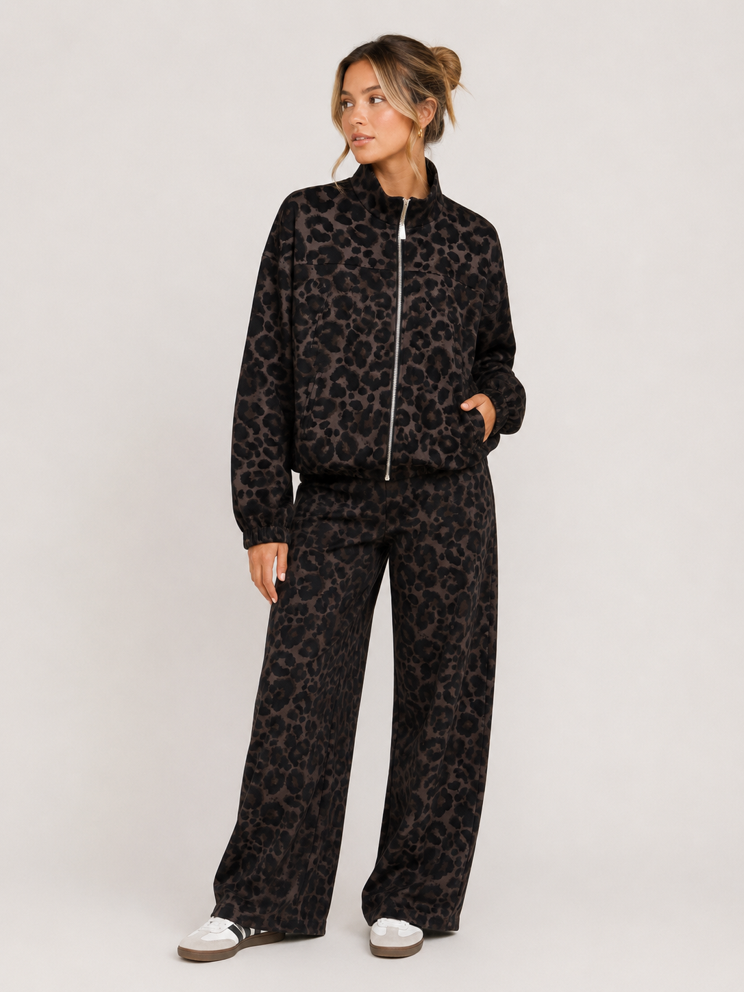 Leopard print track top