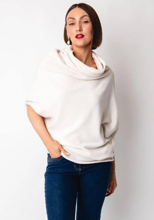 Asymmetric Cowl Neck Knit - Cream & Pearl