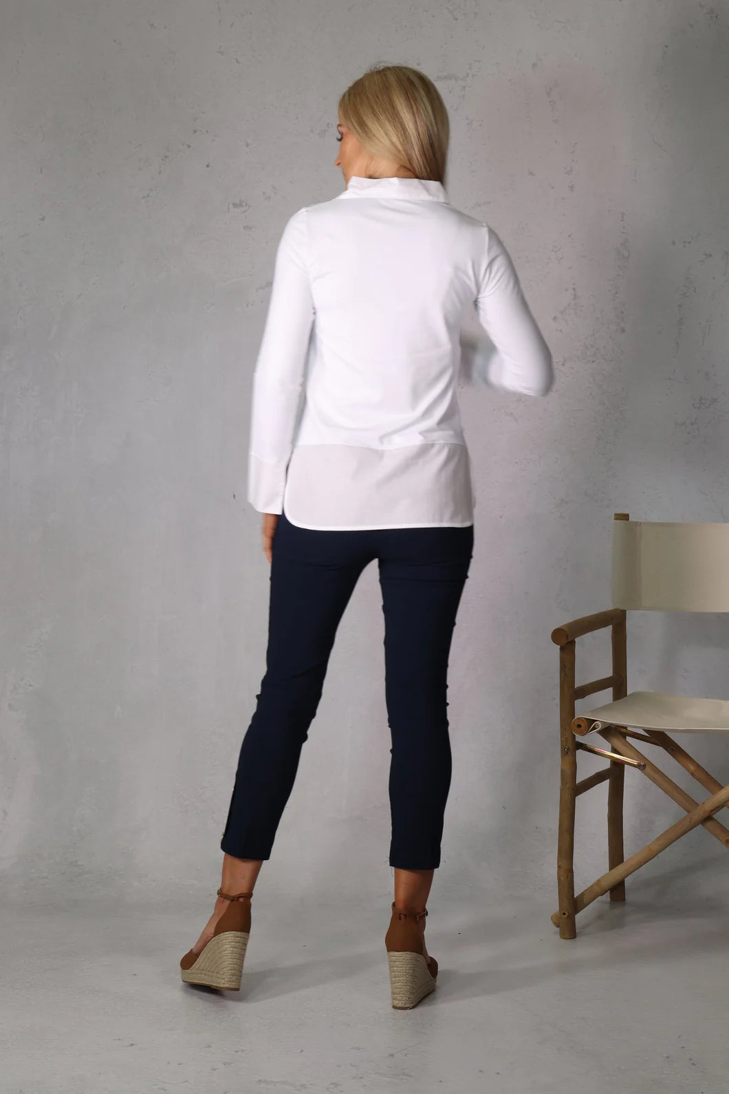 Peggy Stretchy Plain White Layering Shirt