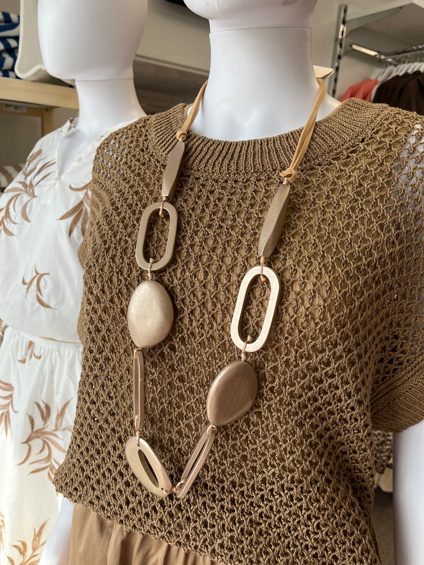 Gold Wooden Chain Necklace