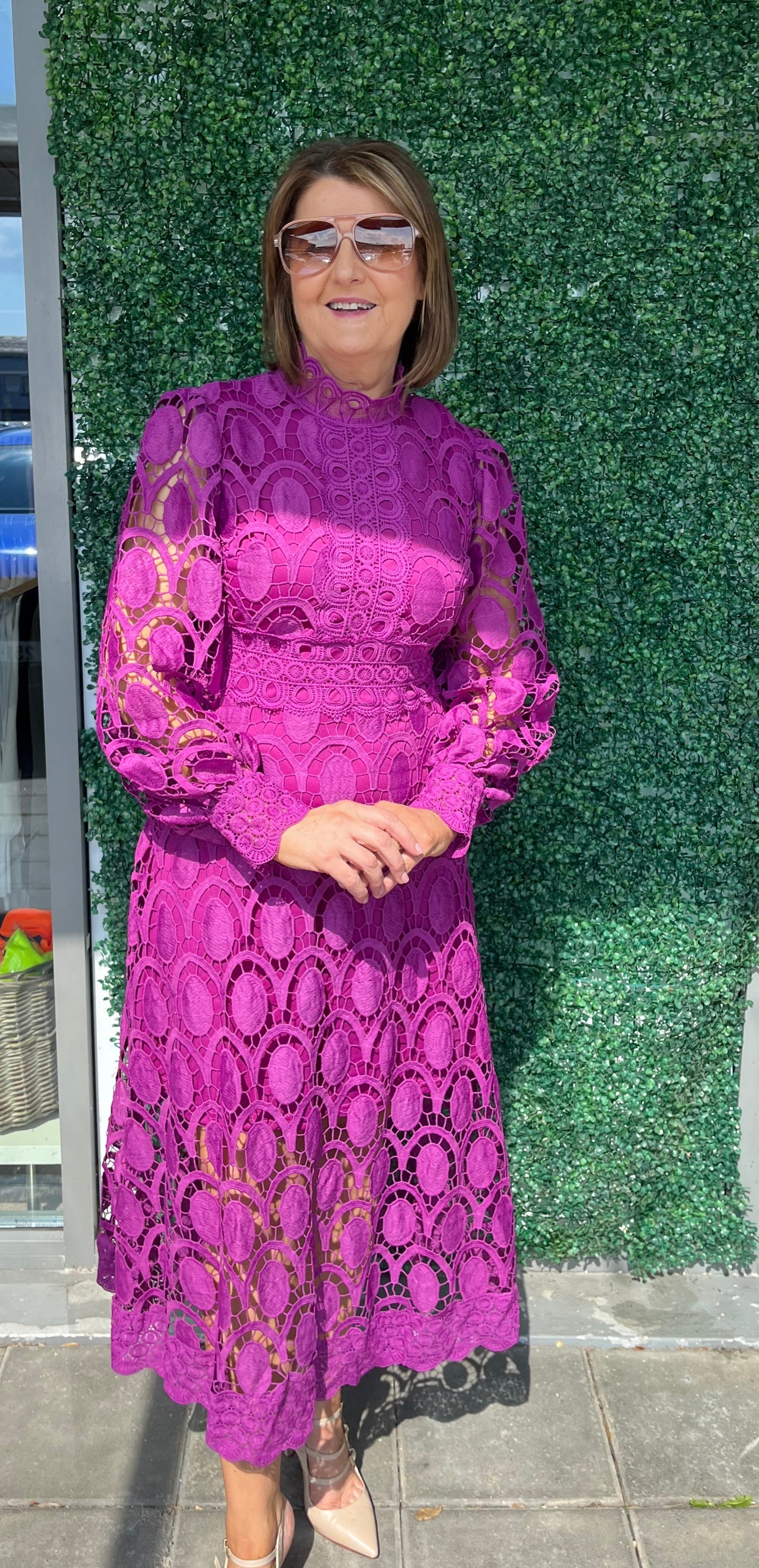 Azaka Lace Dress - Black, White & Magenta