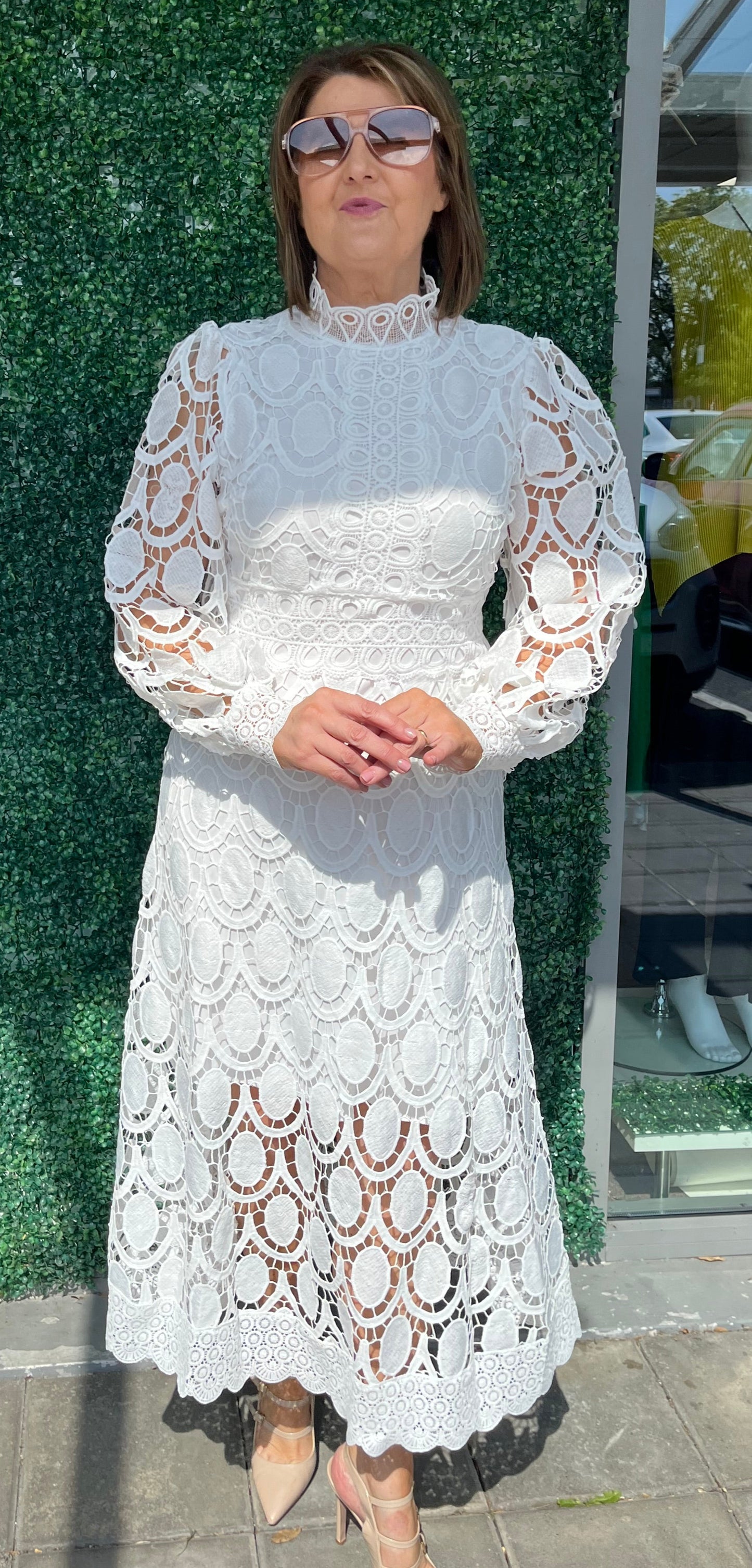 Azaka Lace Dress - Black, White & Magenta