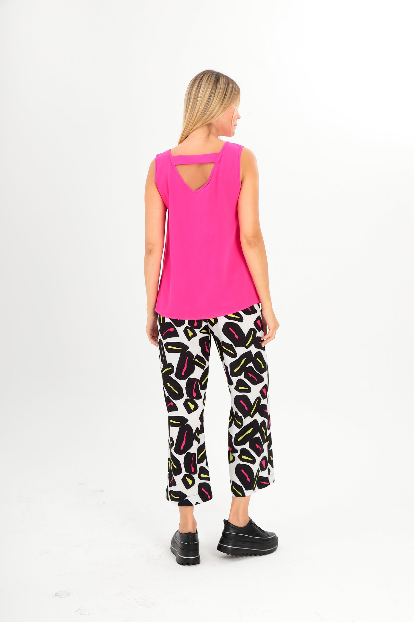 Cami Top in Pink, Black & Ecru