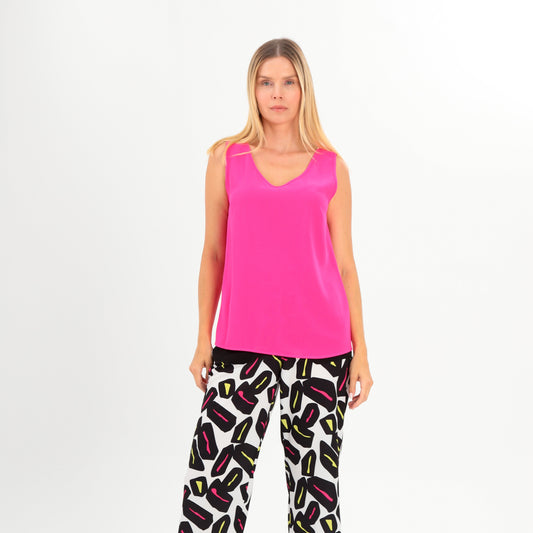 Cami Top in Pink, Black & Ecru