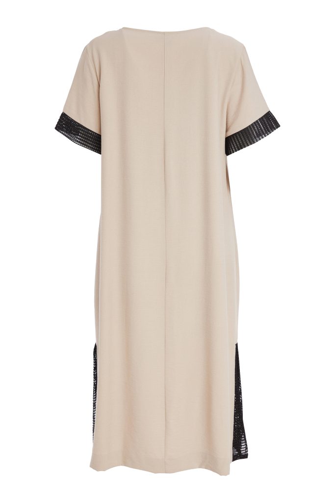 Ora Round Neck Dress With Print Pocket And Mesh Cuff