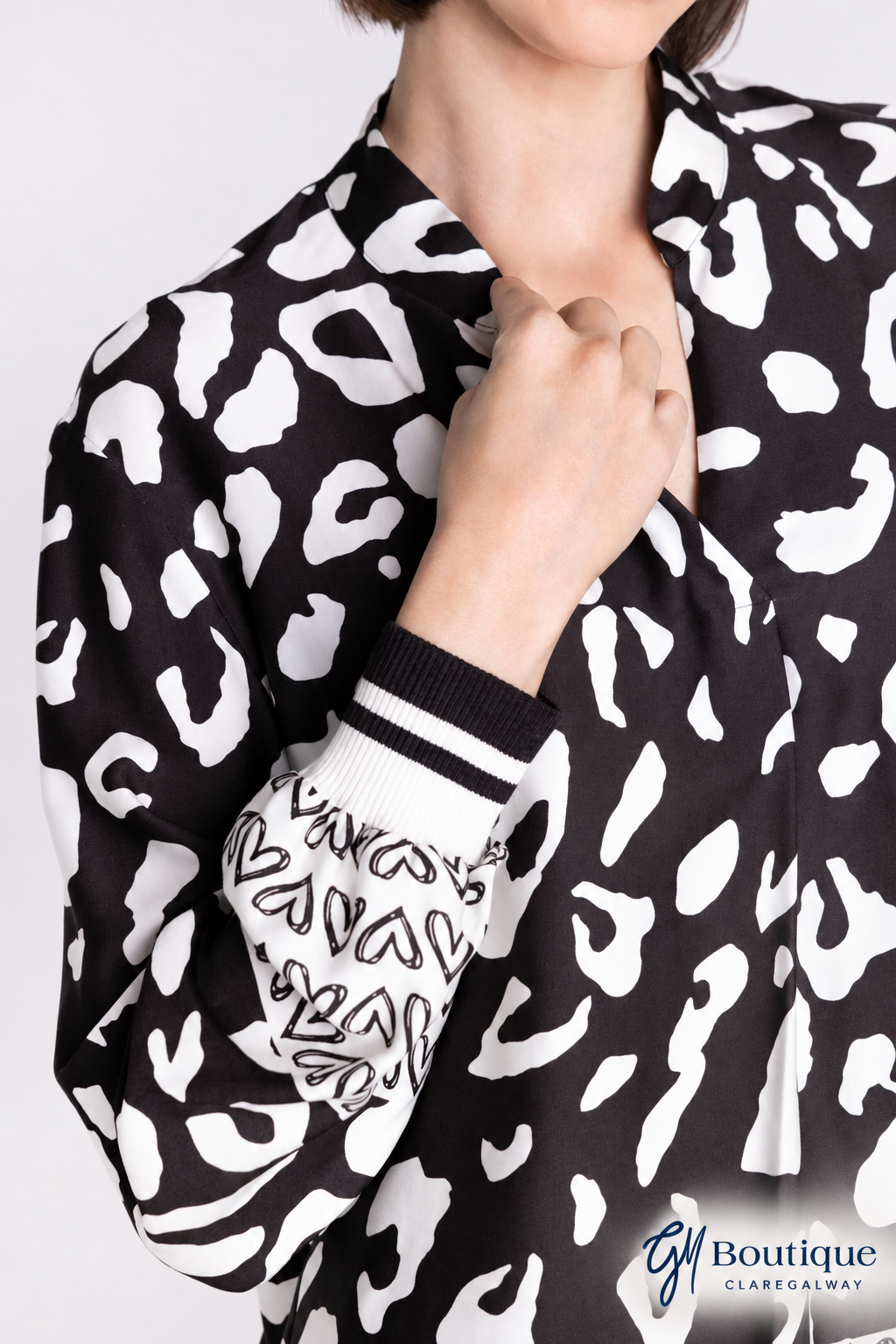Barbara Lebek Animal-Print Blouse with Contrast Border