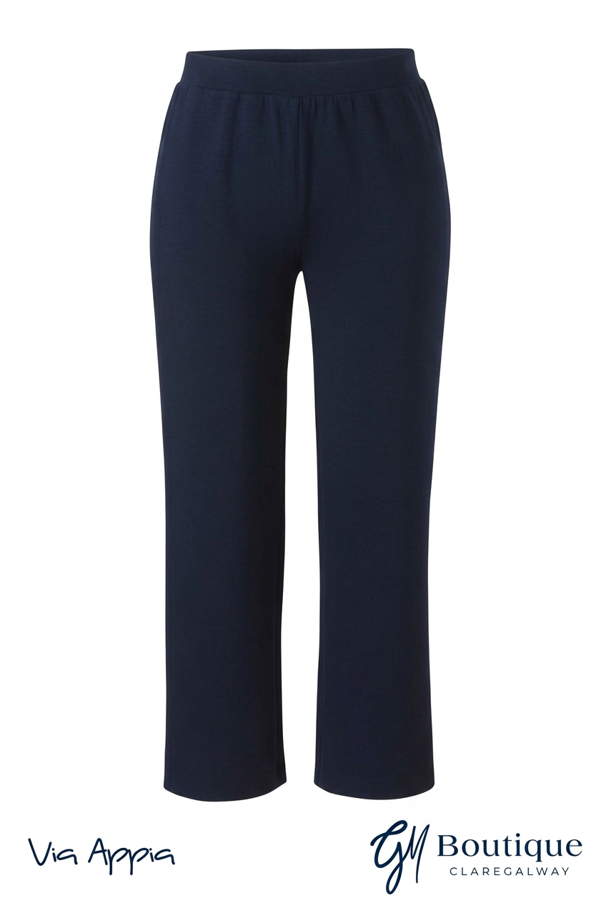 Via Appia Navy Wide-Leg Stretch Trousers