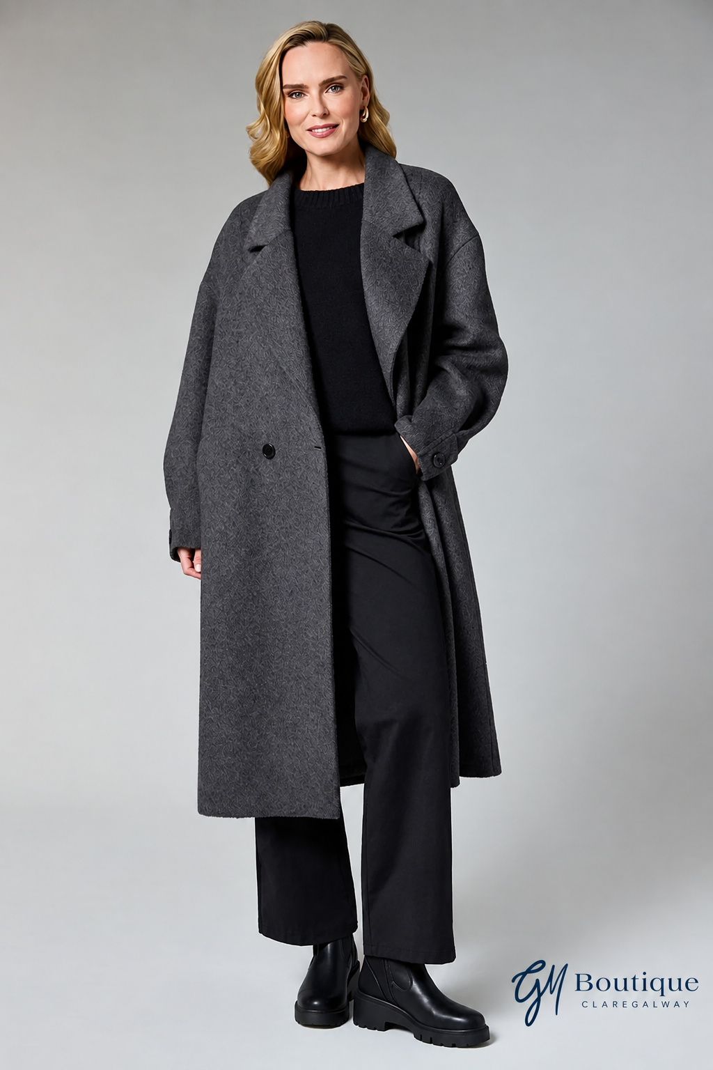 D.E.C.K Wool-Blend Long Coat Dark Grey