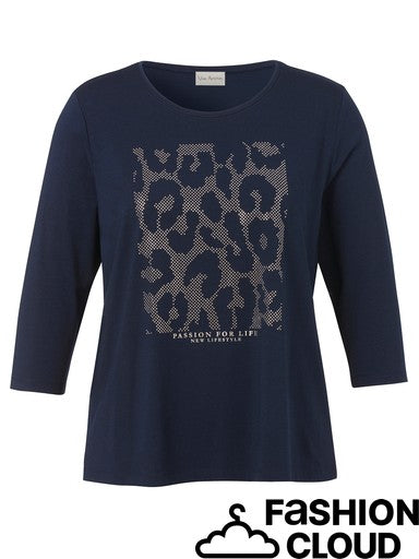 Navy Leopard Print Detail Top