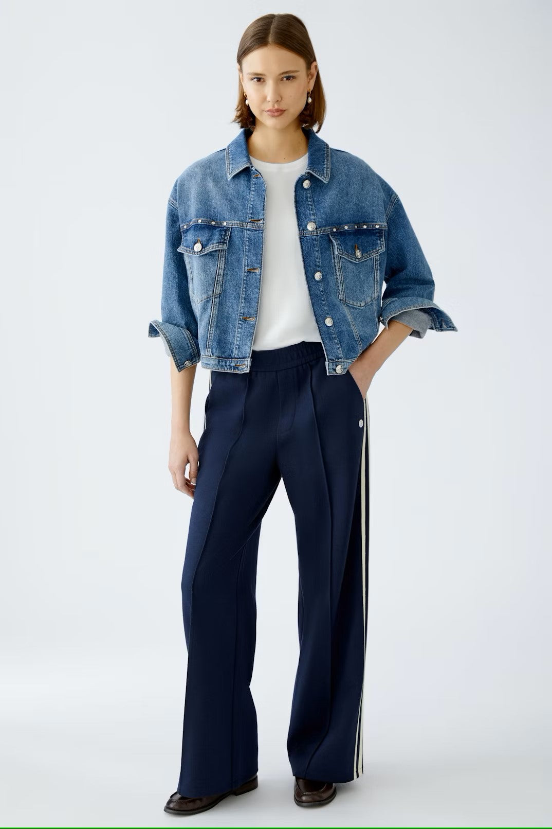 oui navy wide leg trousers lifestyle front