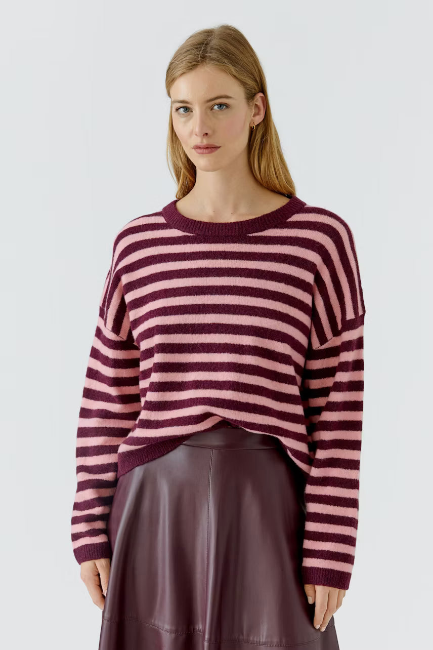 Oui Burgundy & Pink Striped Knit Jumper