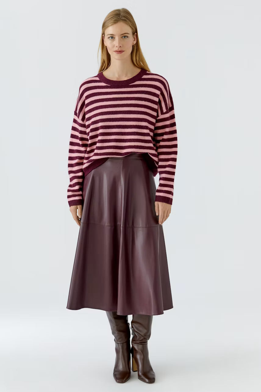 Oui Burgundy & Pink Striped Knit Jumper