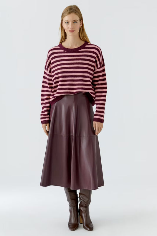 Oui Burgundy & Pink Striped Knit Jumper