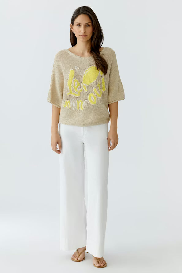 Oui short sleeve Jumper with Yellow Motif