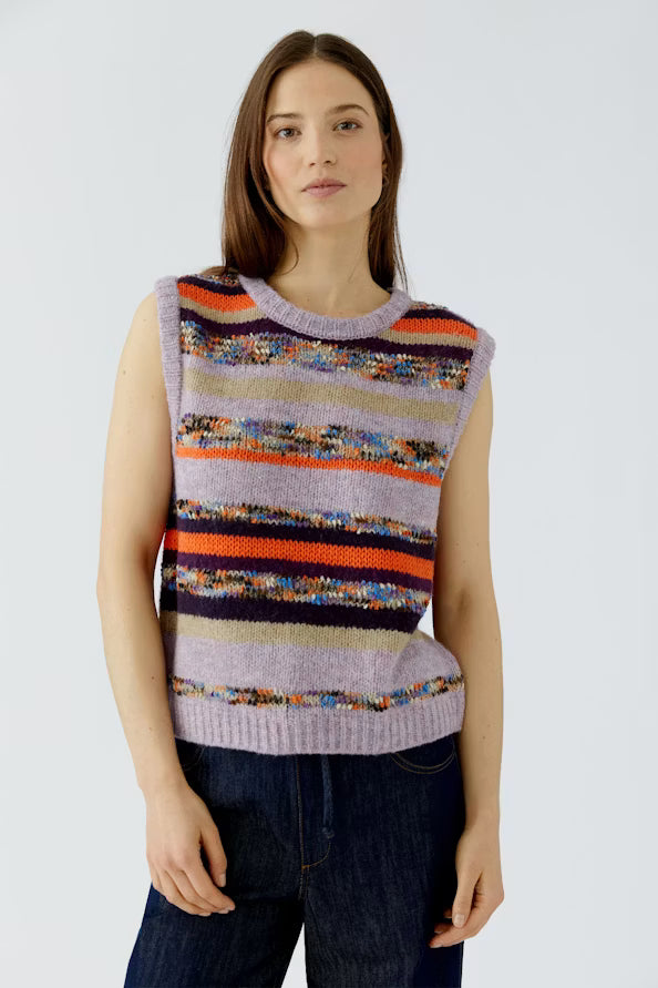 waist coat knitted in stripes of different yarns