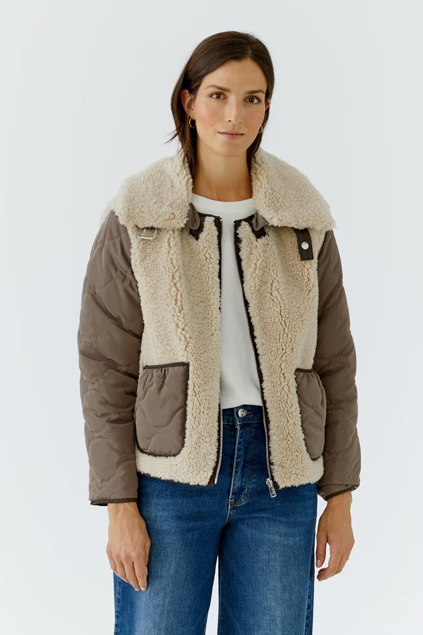 Oui Reversible Brown & Taupe Shearling-Style Jacket