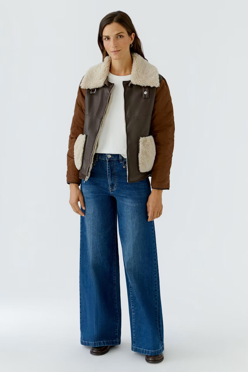 Oui Reversible Brown & Taupe Shearling-Style Jacket