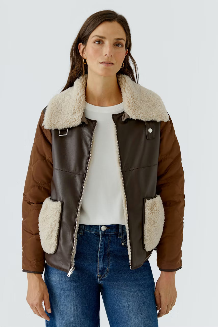 Oui Reversible Brown & Taupe Shearling-Style Jacket