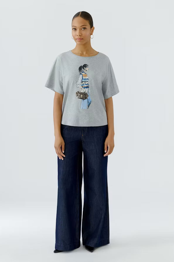T-Shirt with placed print with golden foil and hand-applied movable sequins