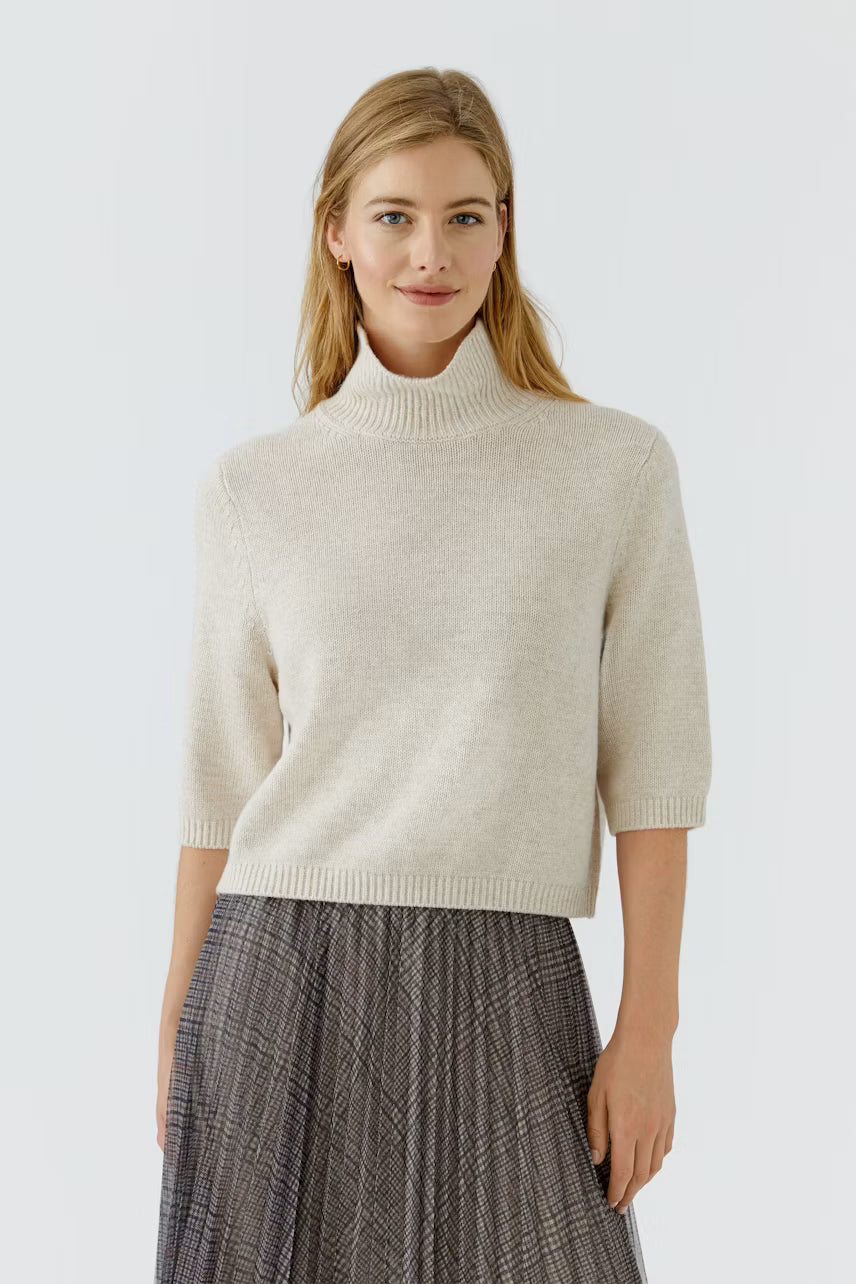 Oui Beige Funnel Neck Knit Top