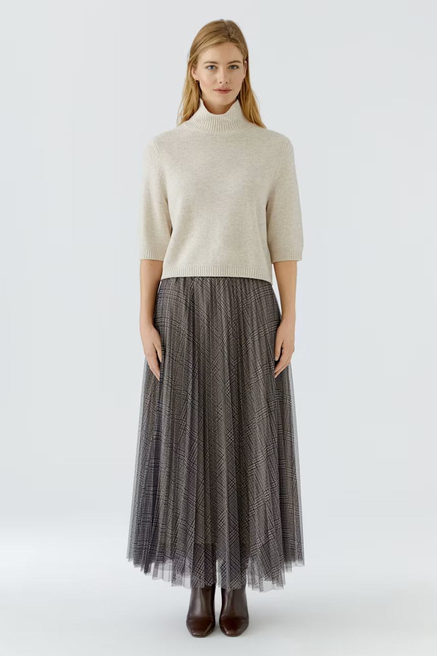 Oui Beige Funnel Neck Knit Top