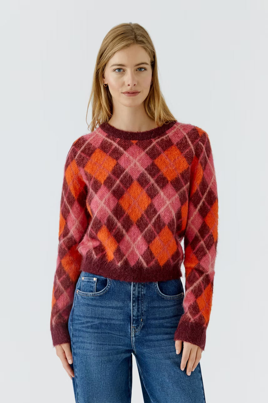 Burgundy & Orange Argyle Knit Jumper