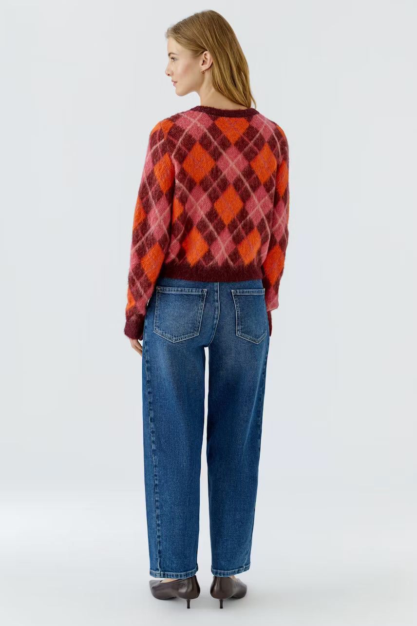 Burgundy & Orange Argyle Knit Jumper