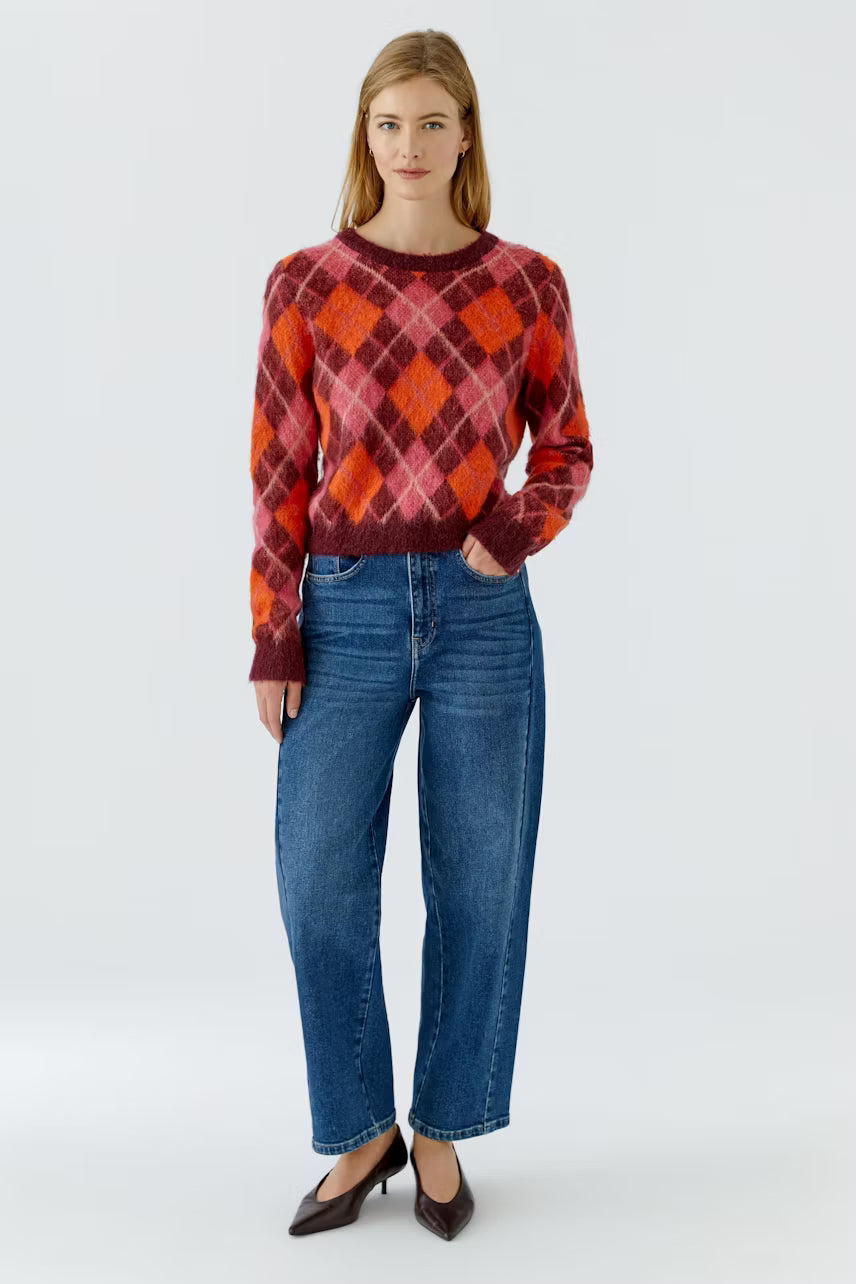 Burgundy & Orange Argyle Knit Jumper