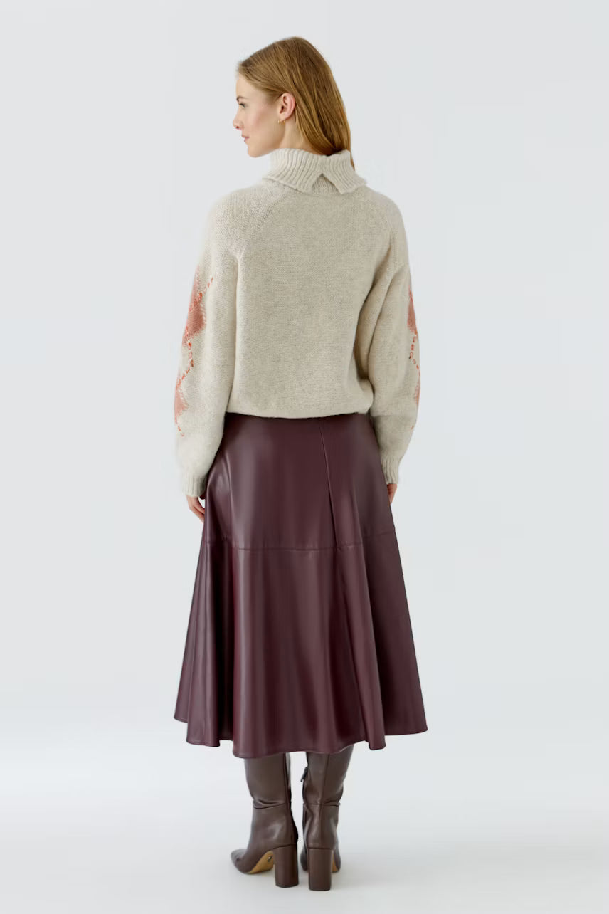 Cream & Burgundy Argyle Roll Neck Jumper