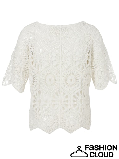 CROCHET ROUND NECK short sleeve TOP