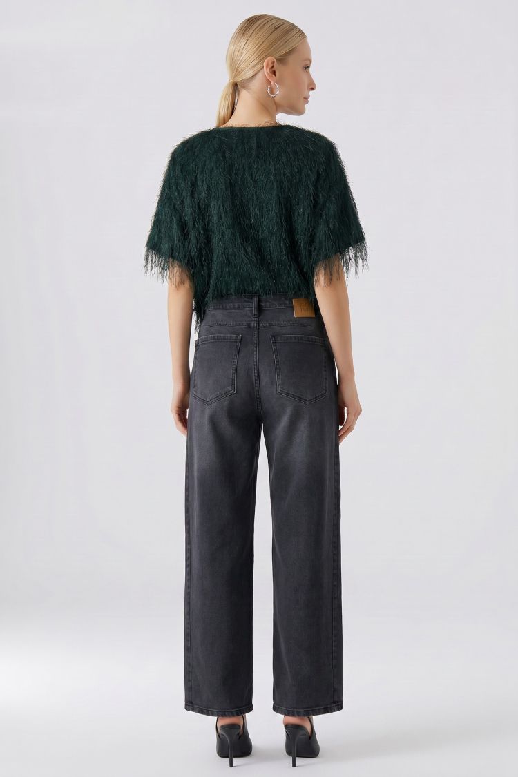 Oui Emerald Green Feathered Knit Top