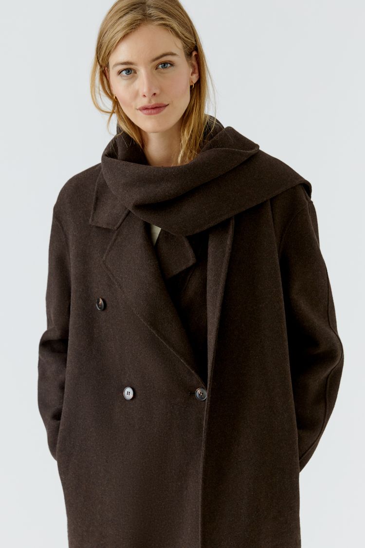 Oui Chocolate Brown Double-Breasted Coat
