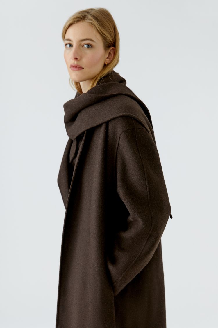 Oui Chocolate Brown Double-Breasted Coat