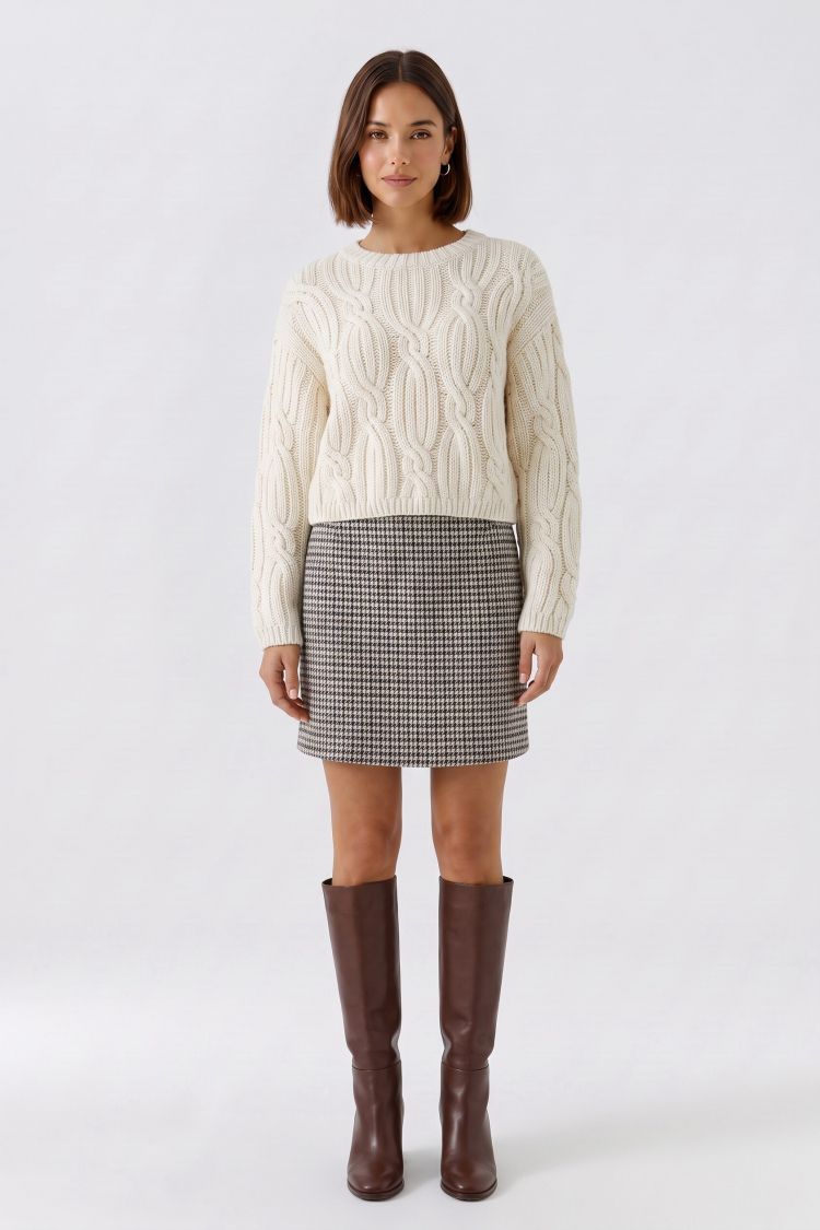 Oui Black & White Houndstooth Mini Skirt