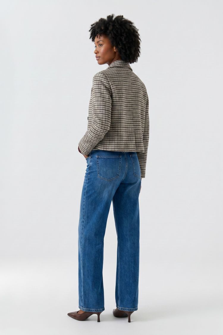 Oui Houndstooth Cropped Double-Breasted Blazer
