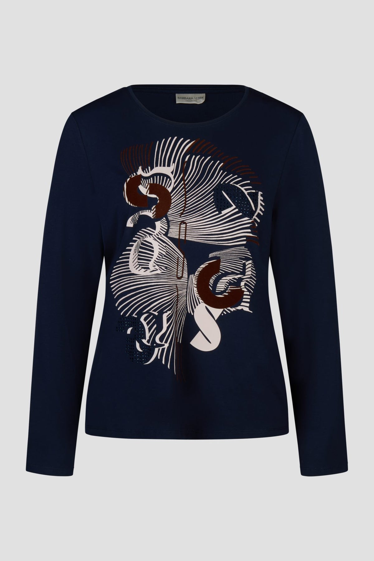 Navy Abstract Print Long Sleeve Top