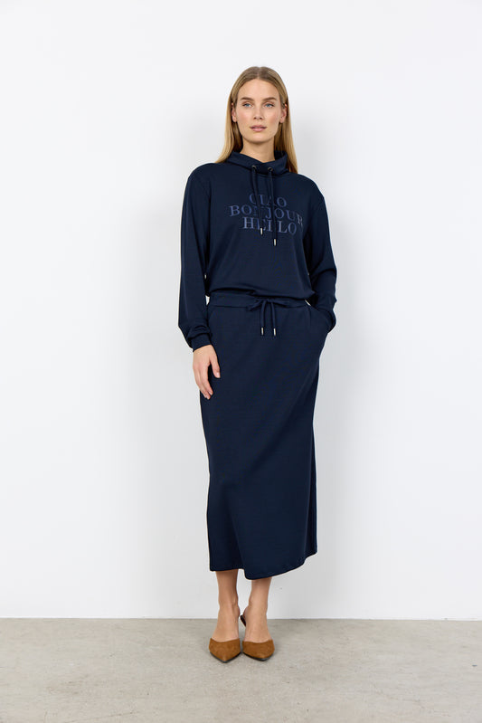 Soya Concept navy sweatshirt, navy skirt. Casual look