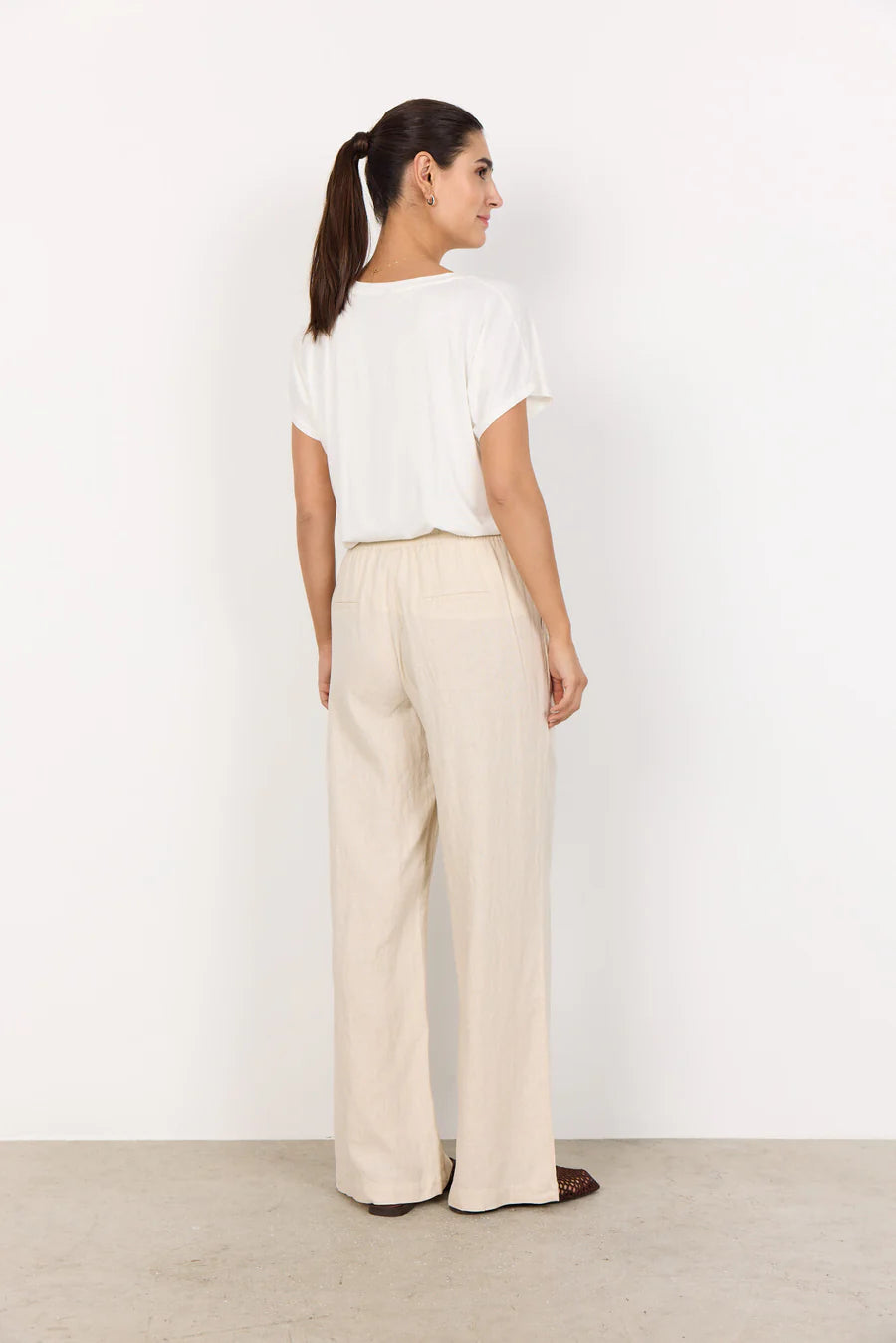 Light Beige Linen Trousers with Drawstring
